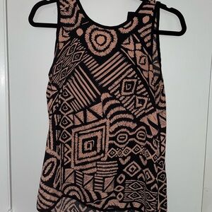 Bobeau Black Asymmetrical Graphic Sleeveless Tank Top